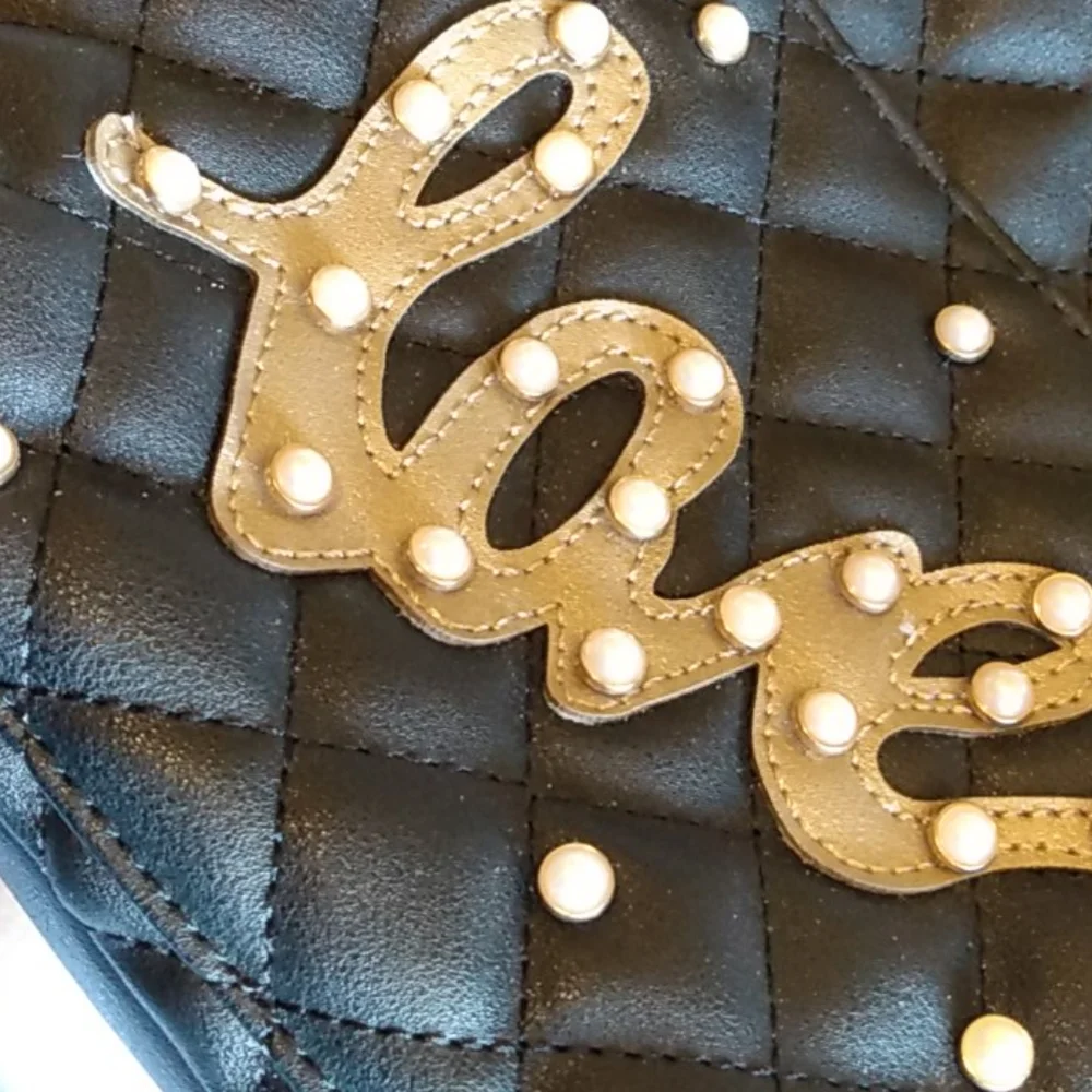 Olivia Miller Quilted‎ Black Mini Backpack Love Pearl Embellished Faux Leather